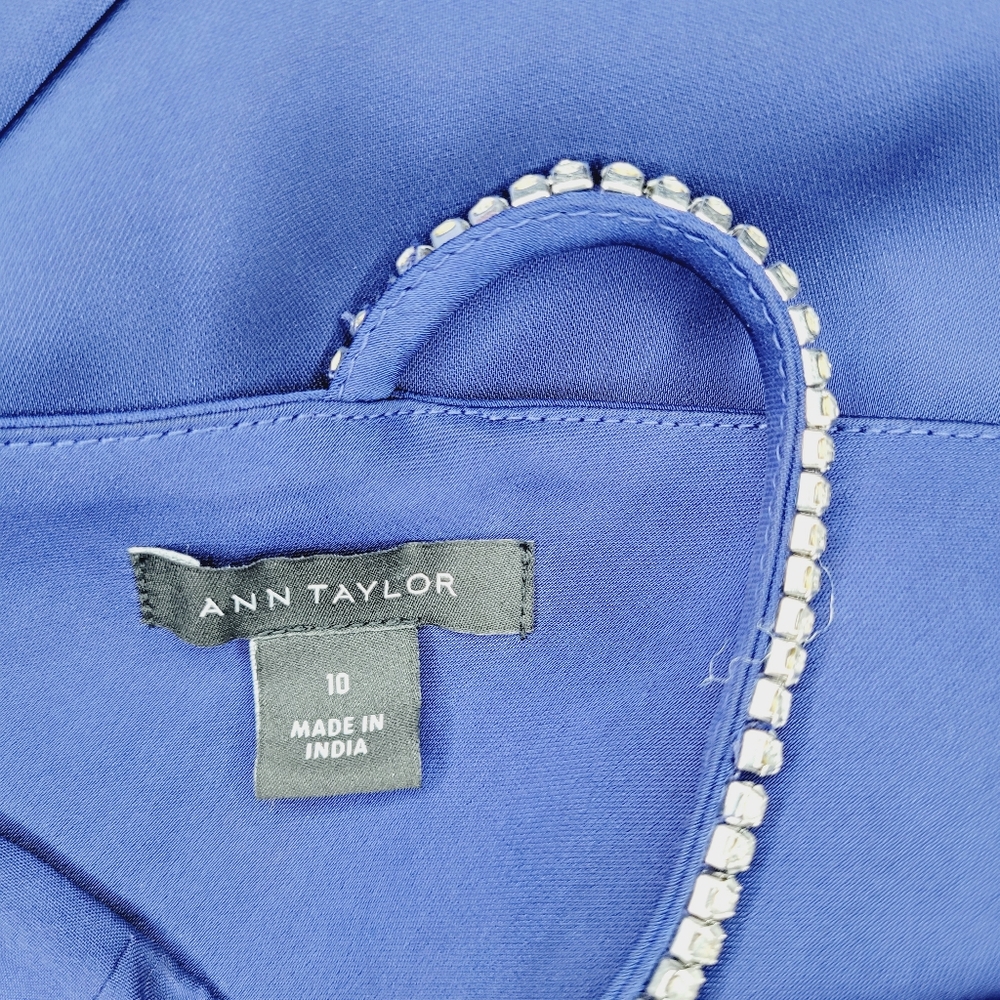 Ann Taylor Dress Womens Size 10 Blue Jeweled Strap Sheath Women's Sleekly Gala - Picture 6 of 16